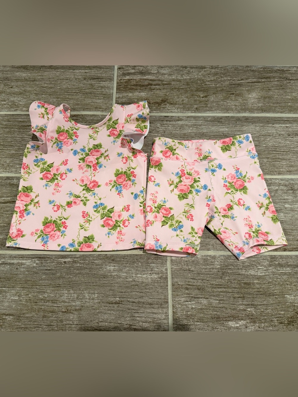 POLO RALPH LAUREN FLORAL PERFORMANCE JERSEY OUTFIT SET BIKE SHORTS TOP